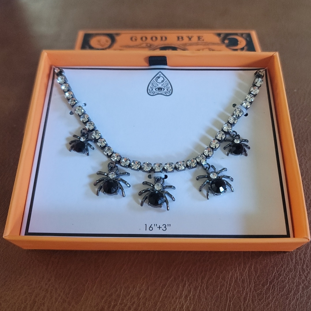 Black Spider Necklace with Crystals